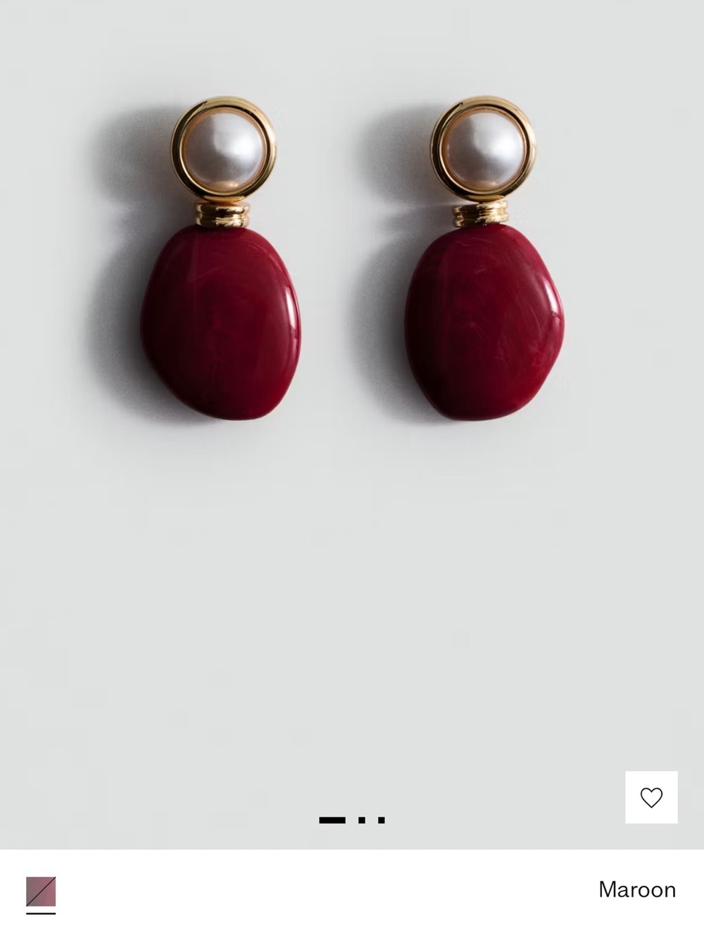 Mango Maroon Drop Earrings with Pearl and Gold Tone